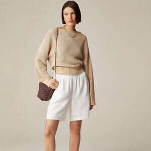 J. Crew Ribbed Funnelneck Sweater in Linen-Cotton Blend in Soft Khaki Bone Sz M